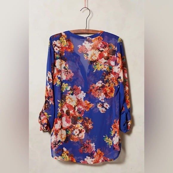 Anthropologie Floral Blouse by Meadow Rue Kennedia Henley Blue XS - Picture 2 of 10